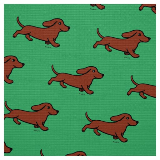 Red Smooth Dachshund Running Green Fabric