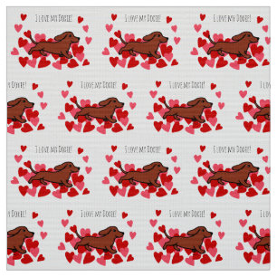 Red Smooth Dachshund Running Hearts Fabric