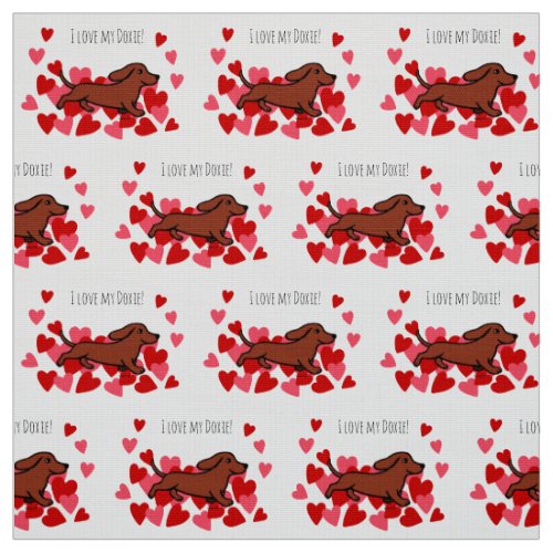 Red Smooth Dachshund Running Hearts Fabric