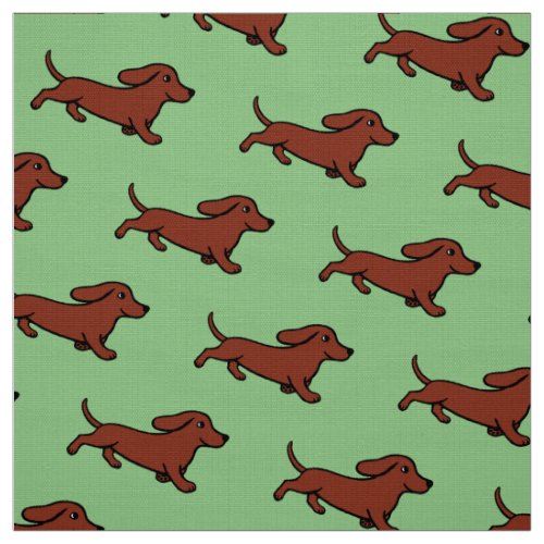 Red Smooth Dachshund Running Moss Green Fabric