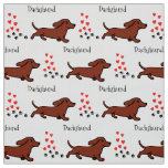 Red Smooth Dachshund Running Paws and Hearts Fabric