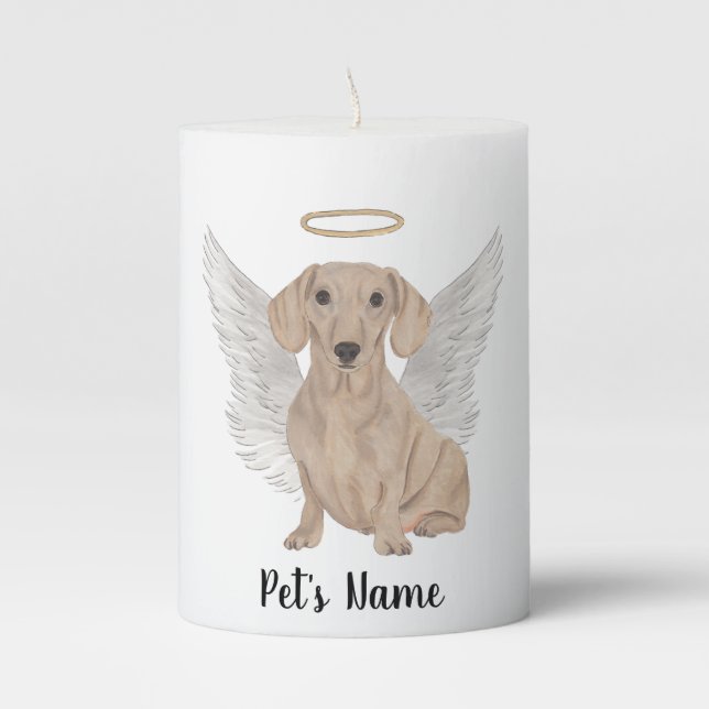 Red Smooth Dachshund Sympathy Memorial Pillar Candle (Front)