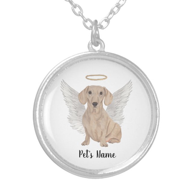 Red Smooth Dachshund Sympathy Memorial Silver Plated Necklace (Front)