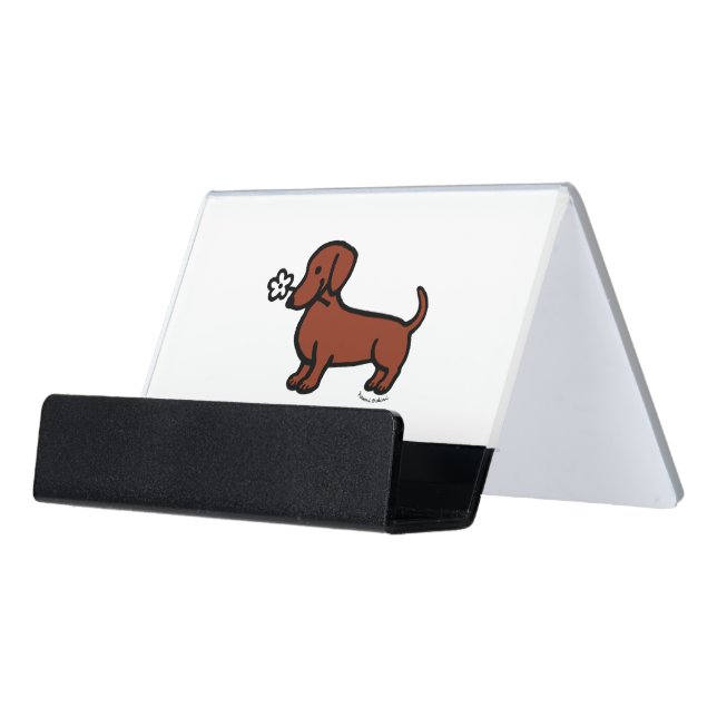 Red Smooth Dachshund Tiny flower Desk Business Card Holder (Angled Front)