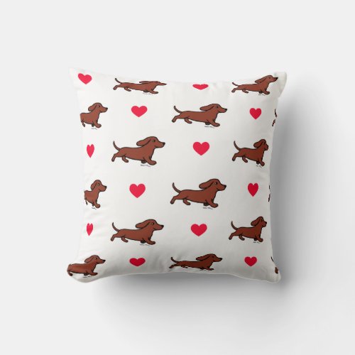 Red Smooth Dachshund Valentine Red Hearts Throw Pillow