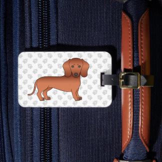 Red Smooth Hair Dachshund Cartoon Dog &amp; Text Luggage Tag