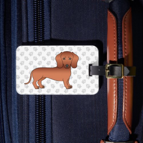 Red Smooth Hair Dachshund Cartoon Dog  Text Luggage Tag