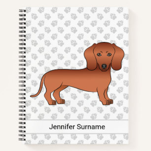 Red Smooth Hair Dachshund Cartoon Dog & Text Notebook