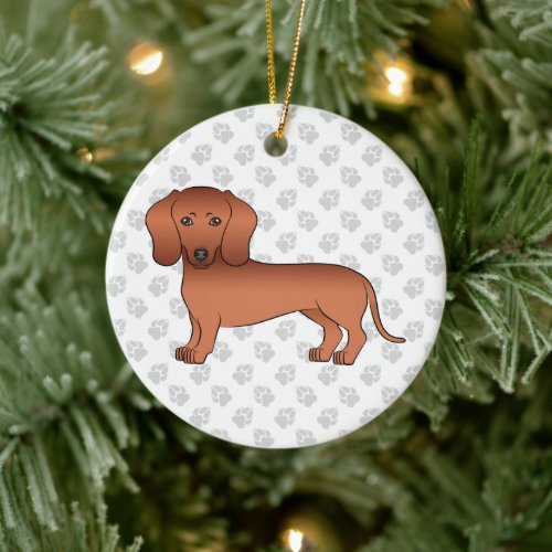Red Smooth Hair Dachshund Cute Cartoon Dog  Text Ceramic Ornament