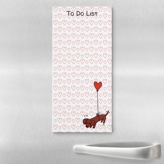 Red Smooth Hair Dachshund Heart Balloon Magnetic Notepad (In Situ)