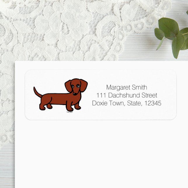 Red Smooth Haired Dachshund 2 Return Labels (Red Smooth Haired Dachshund Cartoon Design Return Address Label for Dachshund Owners.)