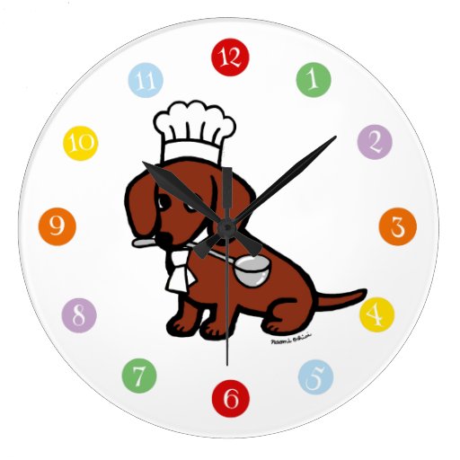 Red Smooth Haired Dachshund Chef Large Clock 