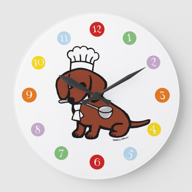 Red Smooth Haired Dachshund Chef Large Clock (Front)