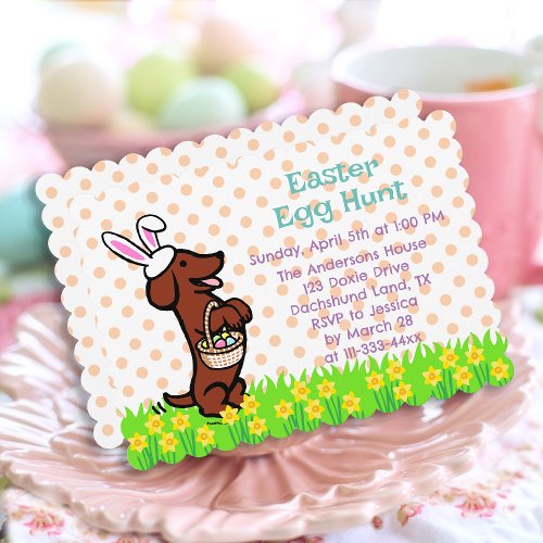 Red Smooth Haired Dachshund Easter Egg Hunt Invitation