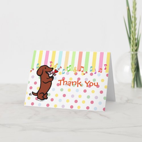 Red Smooth Haired Dachshund Heart Flower Thank You Card