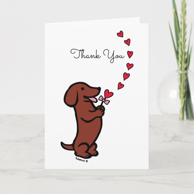 Red Smooth Haired Dachshund Hearts Thank You Card (Front)