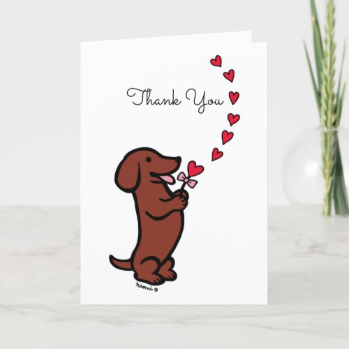 Red Smooth Haired Dachshund Hearts Thank You Card