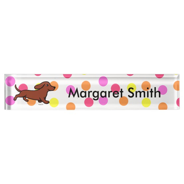 Red Smooth Haired Dachshund Polka Dot Name Plate (Front)