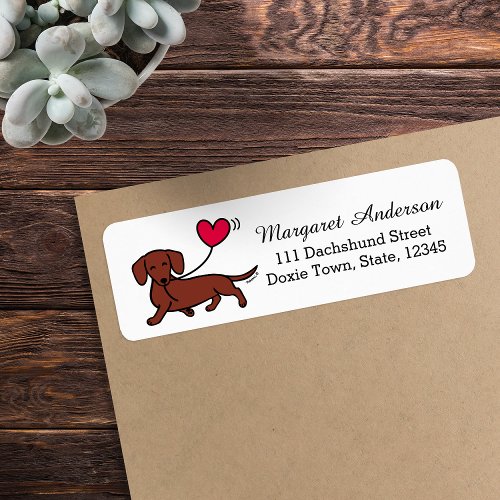 Red Smooth Haired Dachshund Smiling Heart Label