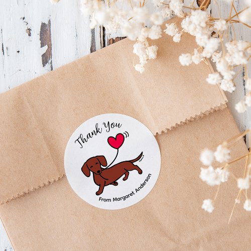 Red Smooth Haired Dachshund Smiling Thank You Classic Round Sticker