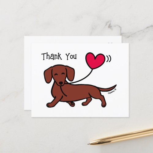 Red Smooth Haired Dachshund Smiling Thank You Postcard