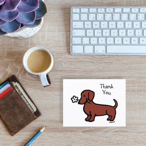 Red Smooth Haired Dachshund Tiny Flower Thank You Postcard