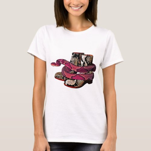 Red Snake and Snake Skin Boots Western Art T_Shirt