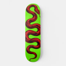 Red Snake Neon Green Skateboard — Bold Colorful