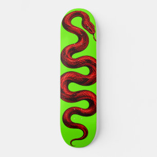 Red Snake Neon Green Skateboard — Bold Colorful