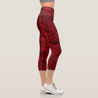 Red Snake Skin Print New Capri Leggings