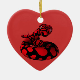 Red Snake With Hearts Ceramic Ornament