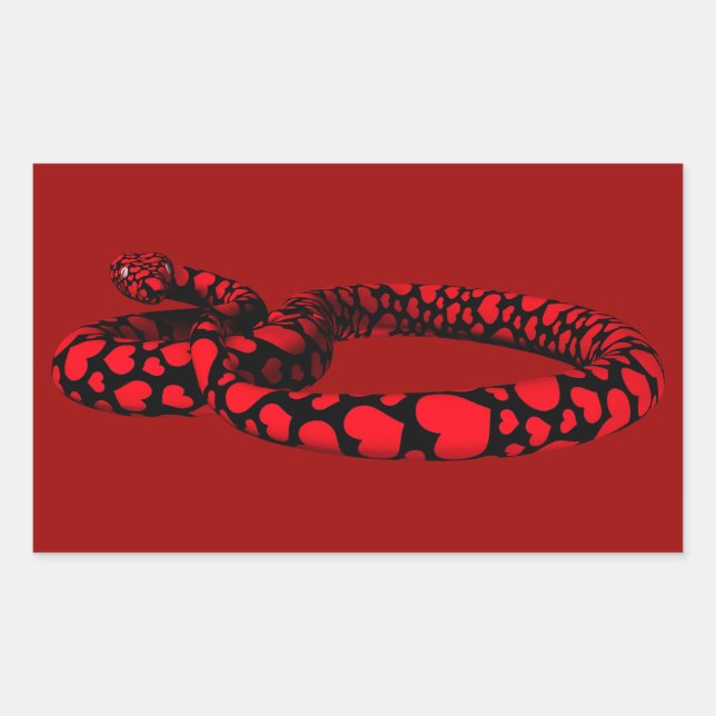 Red Snake With Hearts Rectangular Sticker (Front)
