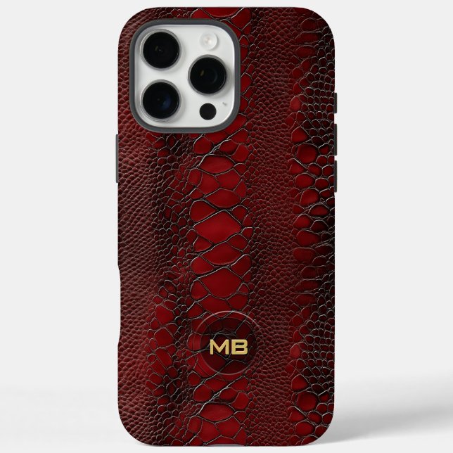 Red Snakeskin Leather Print Embossed Monogram Case-Mate iPhone Case (Back)