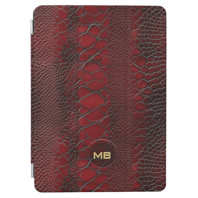 Red Snakeskin Leather Print Embossed Monogram iPad Air Cover (Front)