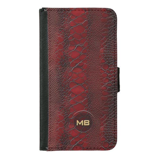 Red Snakeskin Leather Print Embossed Monogram Samsung Galaxy Wallet Case (Front)