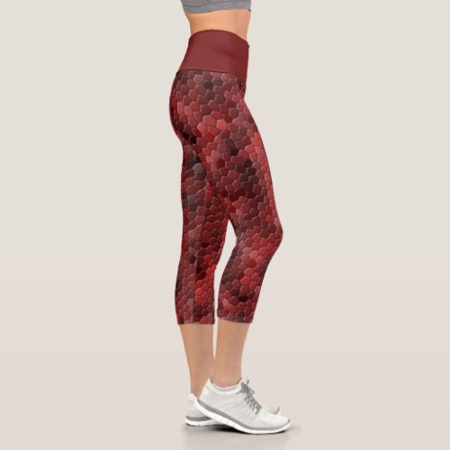 Red Snakeskin Pattern Capri Leggings