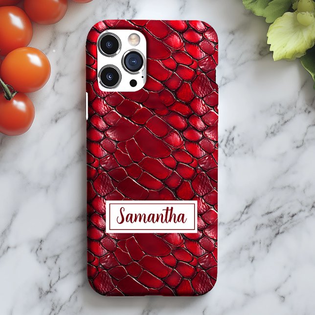 Red Snakeskin Personalized Name Animal Print Case-Mate iPhone Case (Creator Uploaded)