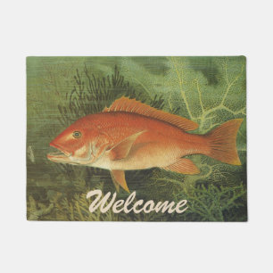 Red Snapper Fish by Kilbourne, Vintage Marine Life Doormat