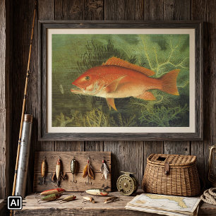 Red Snapper Fish by Kilbourne, Vintage Marine Life Poster