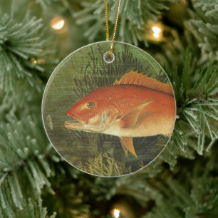 Red Snapper Fish in the Ocean, Vintage Marine Life Ceramic Ornament