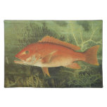 Red Snapper Fish in the Ocean, Vintage Marine Life Cloth Placemat