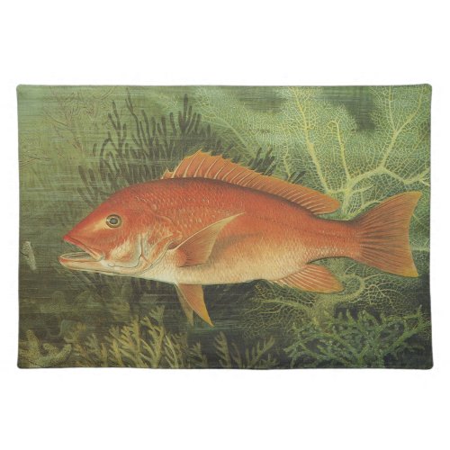 Red Snapper Fish in the Ocean Vintage Marine Life Cloth Placemat