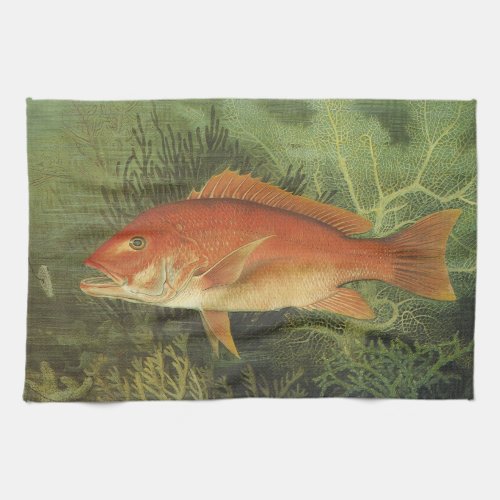 Red Snapper Fish in the Ocean Vintage Marine Life Kitchen Towel