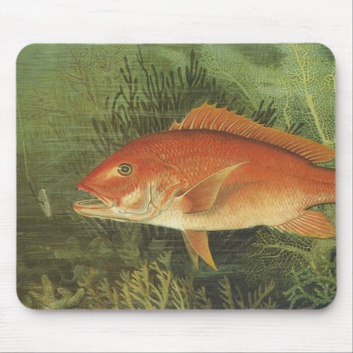 Red Snapper Fish in the Ocean Vintage Marine Life Mouse Pad