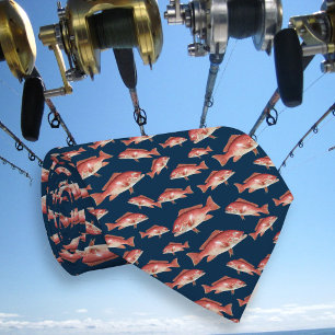 Red Snapper Pattern Saltwater Fisherman Navy Blue Neck Tie