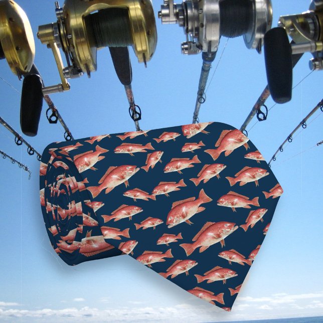Red Snapper Pattern Saltwater Fisherman Navy Blue Neck Tie (Creator Uploaded)