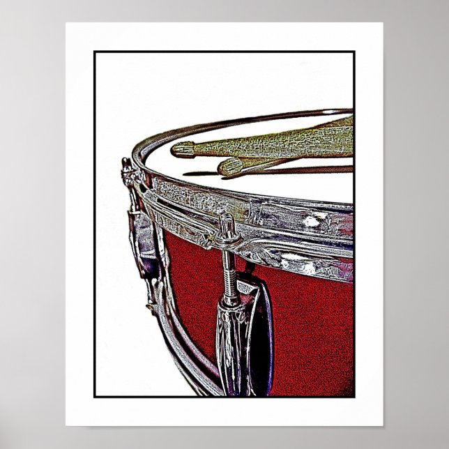 Red Snare Drum and Drumsticks Drum Poster Drummer (Front)