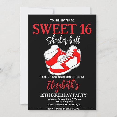 Red Sneaker Bash Birthday Party Invitation