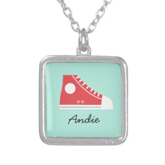 Red Sneaker Silver Plated Necklace