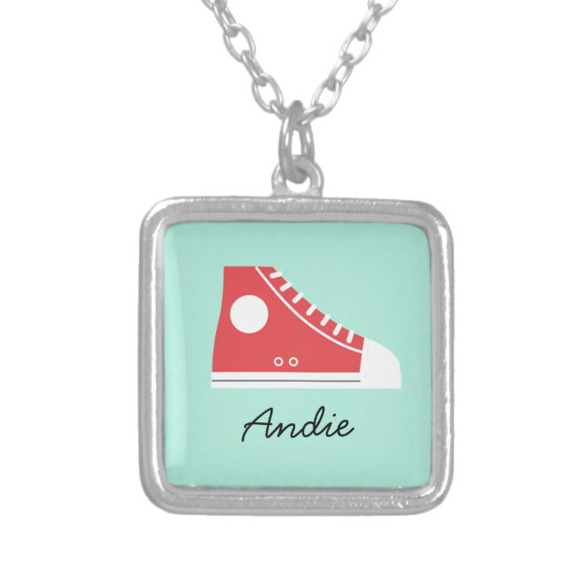 Red Sneaker Silver Plated Necklace (Front)